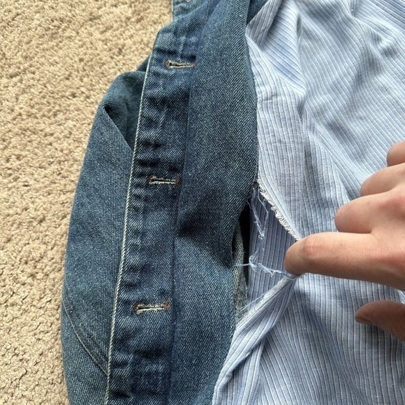 St Johns Bay Jacket Womens Large Denim Flannel Lined *Linning Rip* Pockets Vtg - Picture 5 of 13